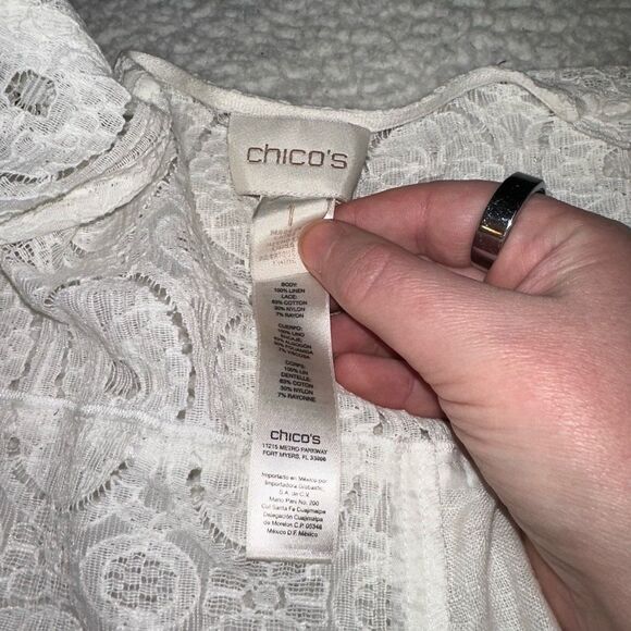 Chicos Linen Lace Panel Cardigan Asymmetrical White Size 1 (Medium) EUC - Picture 6 of 11
